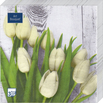 Салфетки Art bouquet бумажные белые тюльпаны 33х33 3сл 20шт во Владивостоке 