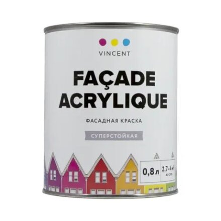 Краска фасадная акрилатная матовая Vincent Facade Acrylique f-2 Base а 0.8л во Владивостоке 