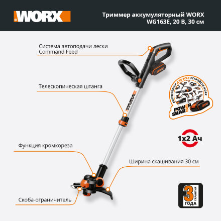 Триммер WORX WG163E.9 без АКБ и ЗУ во Владивостоке 