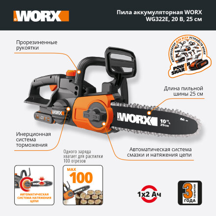 Пила цепная WORX WG322E.9 без АКБ и ЗУ во Владивостоке 