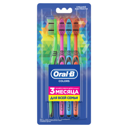 Зубная щетка Oral-B Color Collection для всей семьи, средней жесткости, 4 шт во Владивостоке 