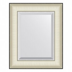 Зеркало с фацетом в багетной раме Evoform белая кожа с хромом 78 мм 44х54 см