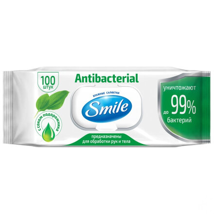 Салфетки влажные Smile Antibacterial с соком подорожника 100 шт во Владивостоке 