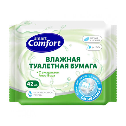 Влажная туалетная бумага Comfort smart с алоэ вера 42 шт во Владивостоке 